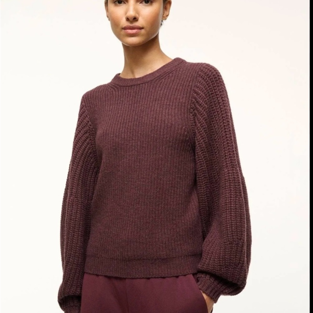 STAUD Rich Burgundy Crew Neck Sweater